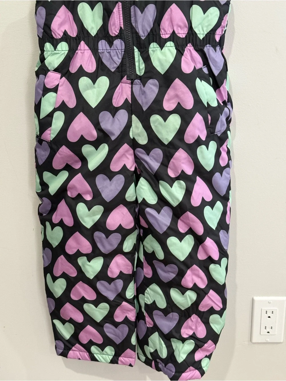 Pink Platinum 5/6 Kids Black Heart Snow Bib Overalls Pink & Mint Hearts 560